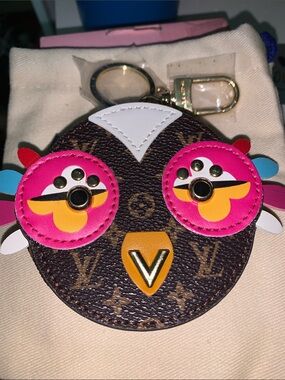 Monogram Owl pouch purse/bag charm keychain